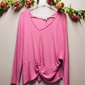 june & hudson pink front knot longsleeve top